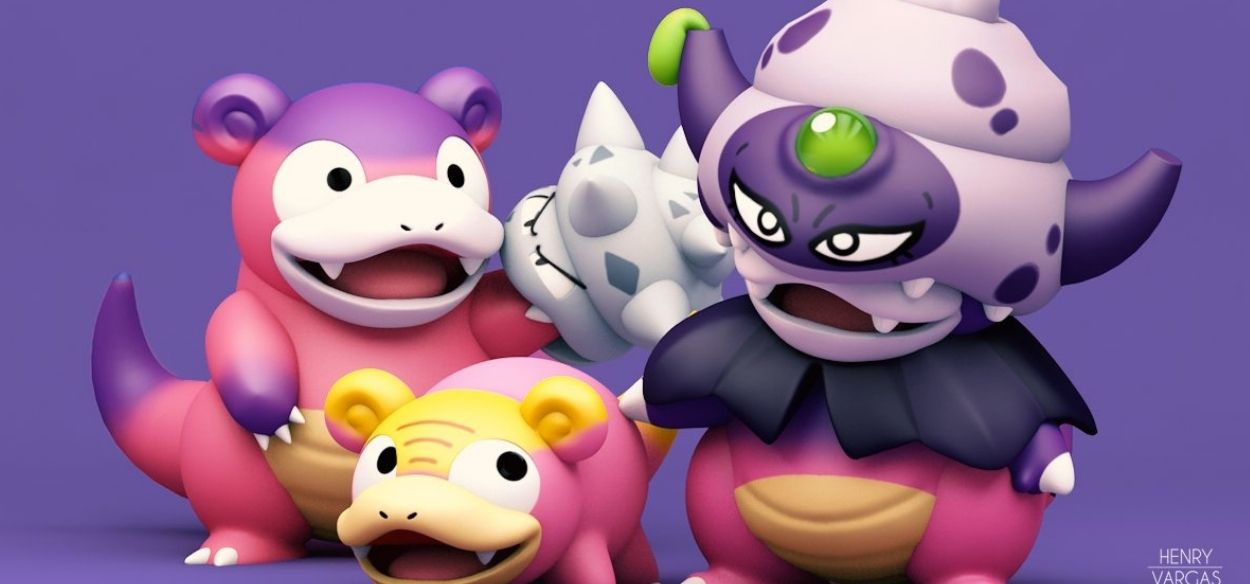 Henry Vargas disegna Slowpoke, Slowbro e Slowking di Galar