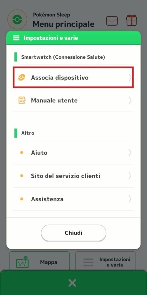 Associazione dispositivo su Pokémon Sleep