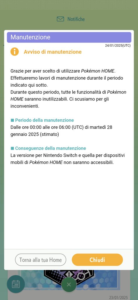 pokémon HOME manutenzione